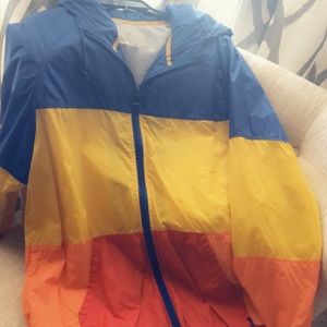 Cute tricolor red yellow blue vintage windbreaker